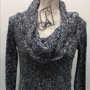 American Eagle Outfitters Women Cable Knit Cowl Neck Sweater S Black White